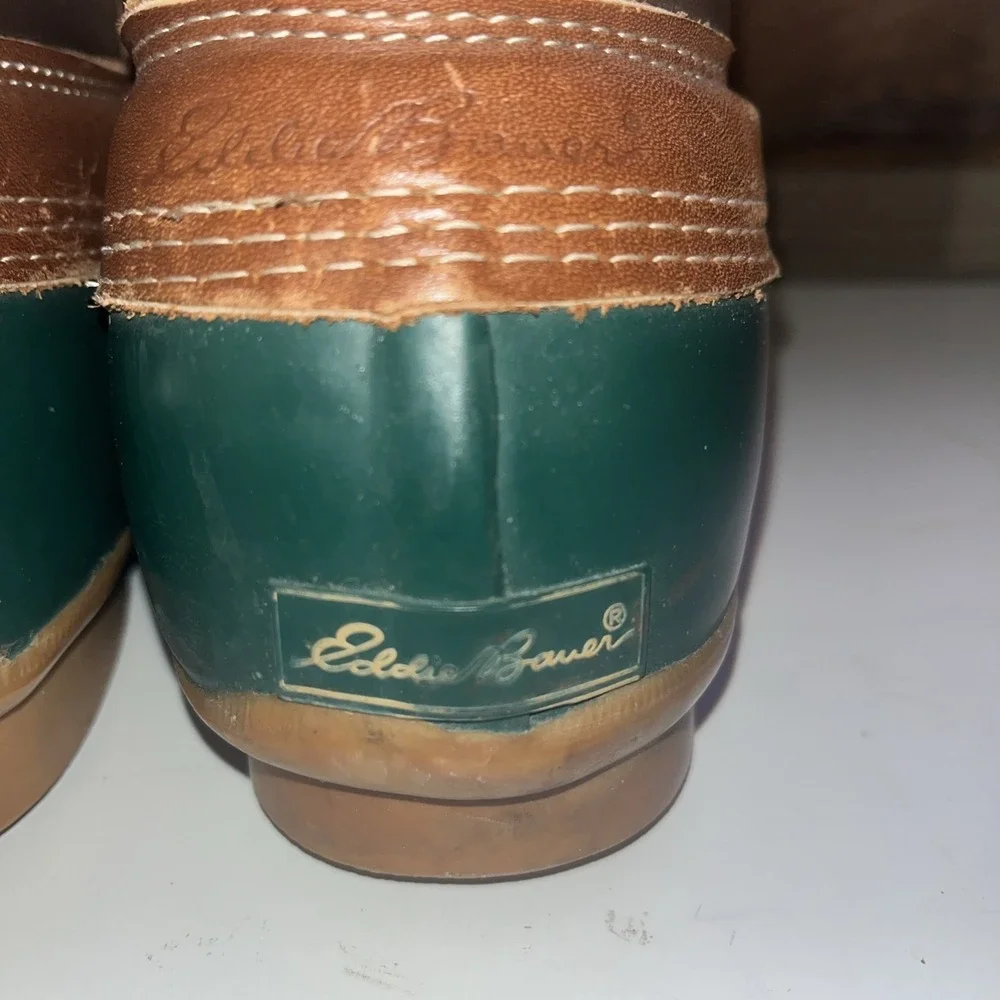 Eddie Bauer‎ Sz 9 M Rubber Moc Duck Boots Tan  Green Women's USA Made